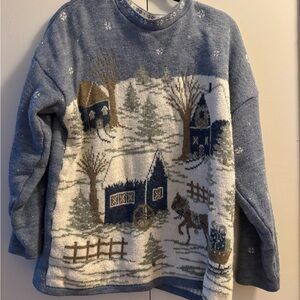 Cozy Blue and White Winter Scene Sweater